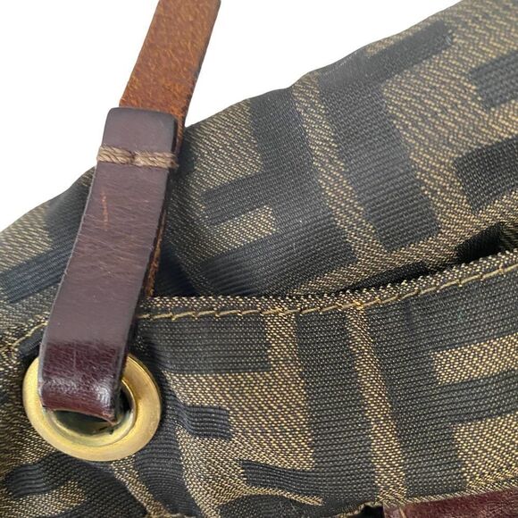 Authentic FENDI  “Zucca Canvas Tote Bag”. Unlined with leather bottom & straps - Picture 9 of 16